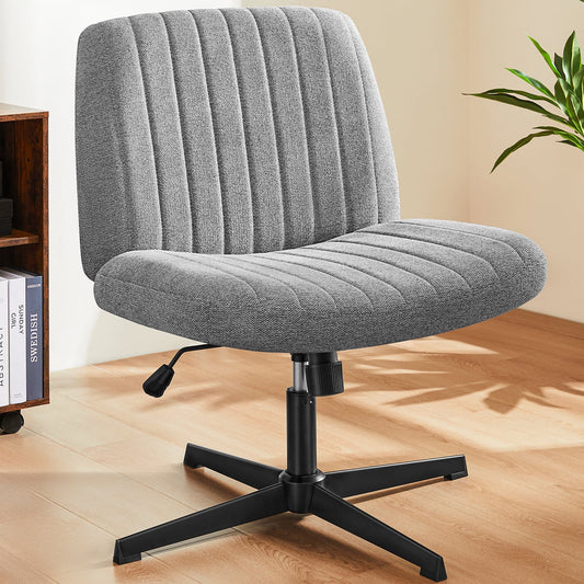 MAYEERTY Wide Desk Chair ï¼ŒNo Wheels Cross Legged Office Chair Armless Office Chairï¼ŒGray
