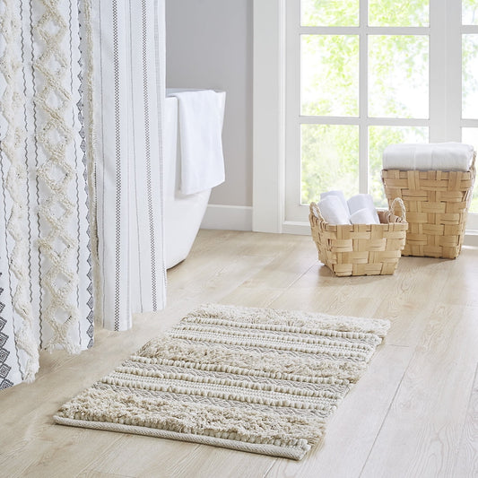MAYEERTY Woven Texture Stripe Bath Rug Natural 20x32", Beige