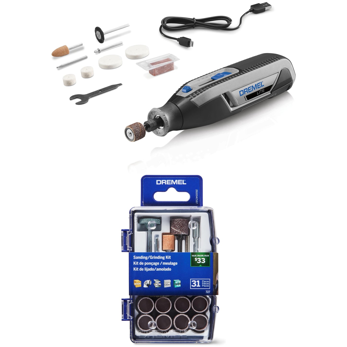Dremel 7760-N/10W 4V Lite Lithium Ion Cordless Rotary Tool Kit + 31 piece Sanding /Grinding kit ideal for DIY craft and other light projects