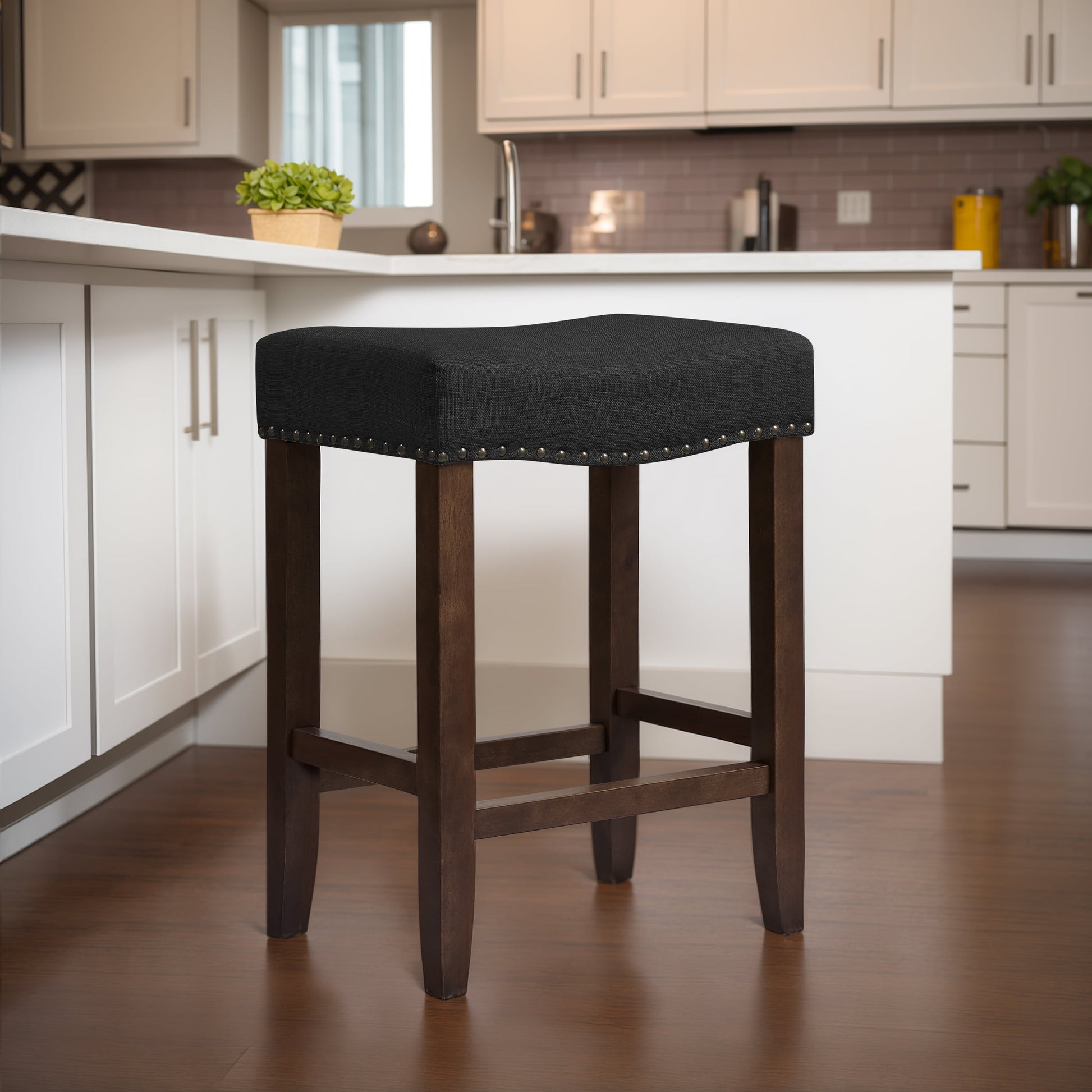 DyFun 29" Bar Stools Backless Modern Counter Stool Chairs Wooden Kitchen Island Stools (Single, Black)