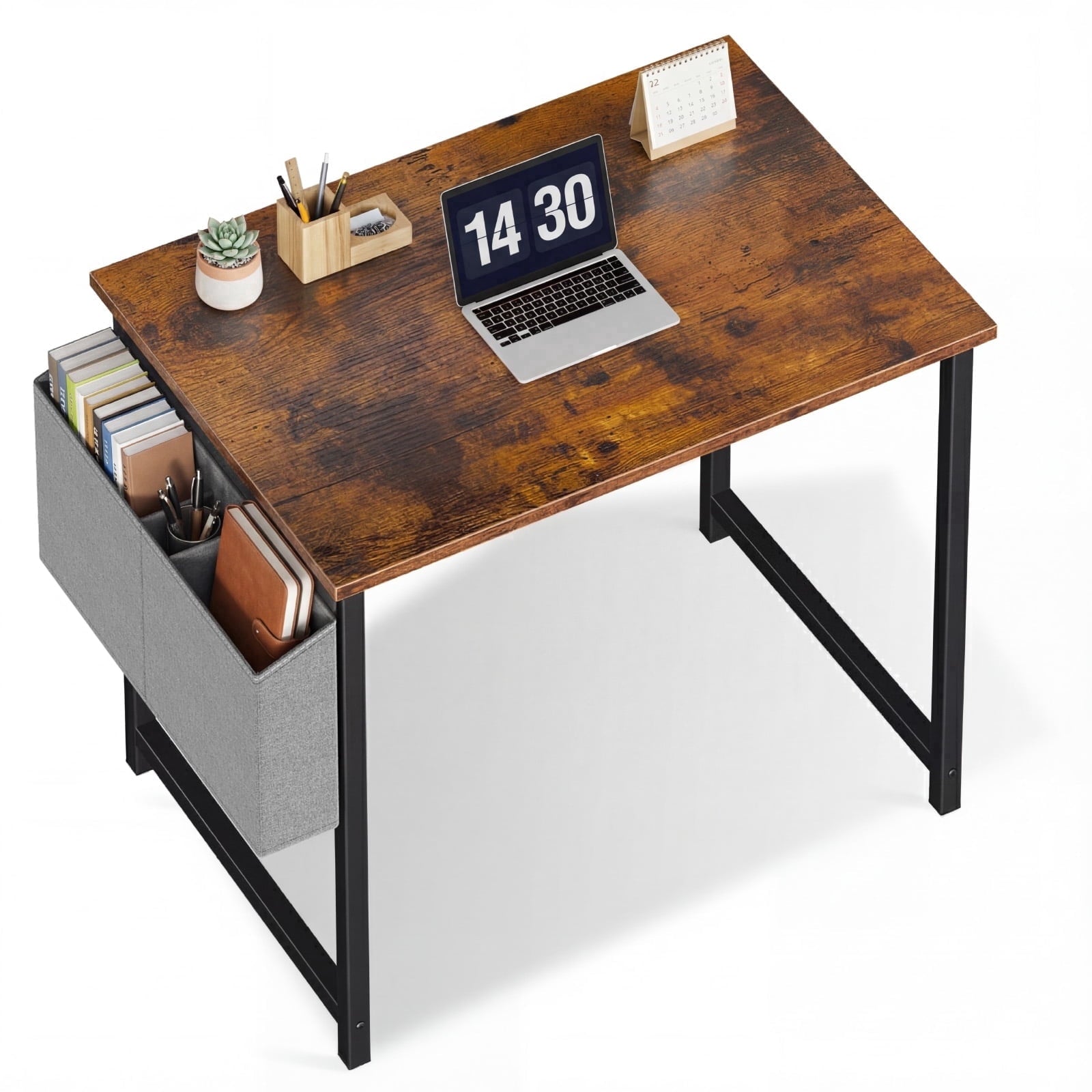 EDX Escritorio de Computadora PequeÃ±o de 31" con Estructura de Metal, Superficie Impermeable y Bolsa de Almacenamiento â€“ Ideal para Dormitorio O Espacios PequeÃ±os, MarrÃ³n RÃºstico