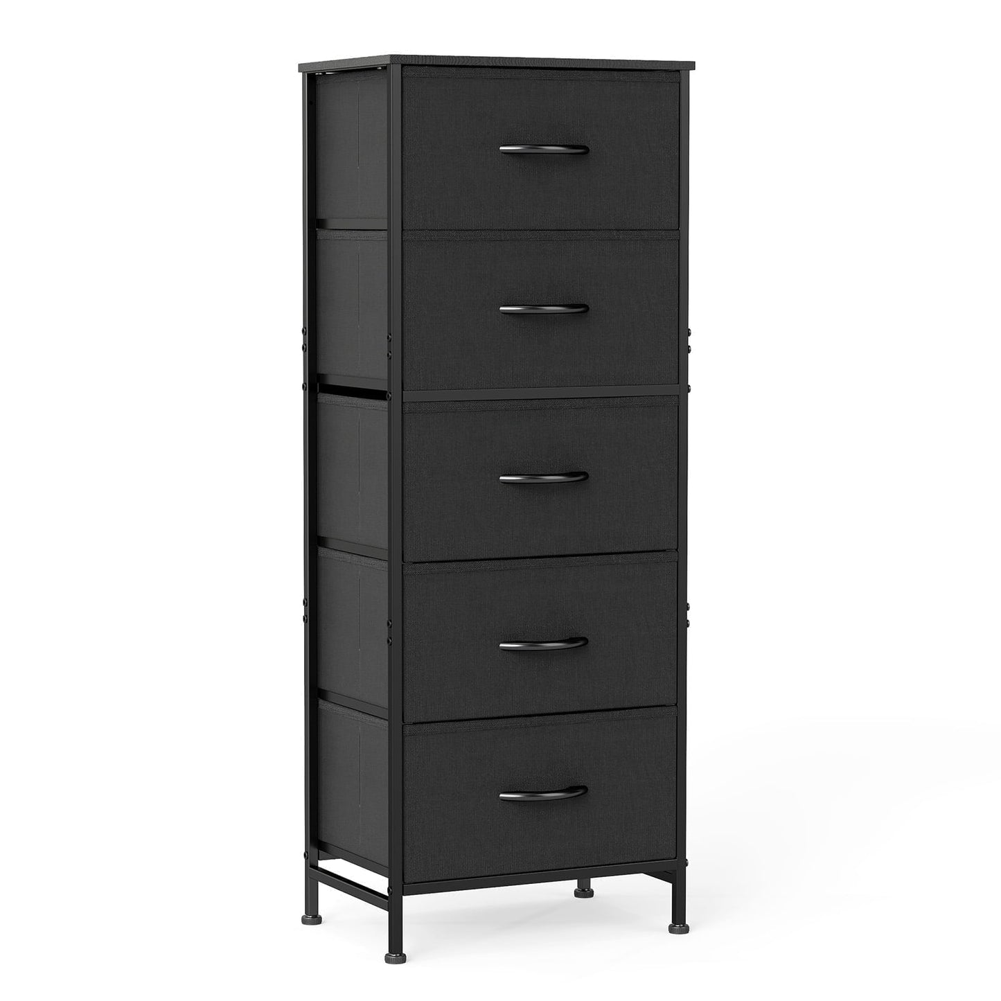EDX 5 Fabric Dresser with 5 Storage Drawers, TV Stand with Wooden Top Metal Frame for Clothes, Living Room, Hallway, Entryway, Black