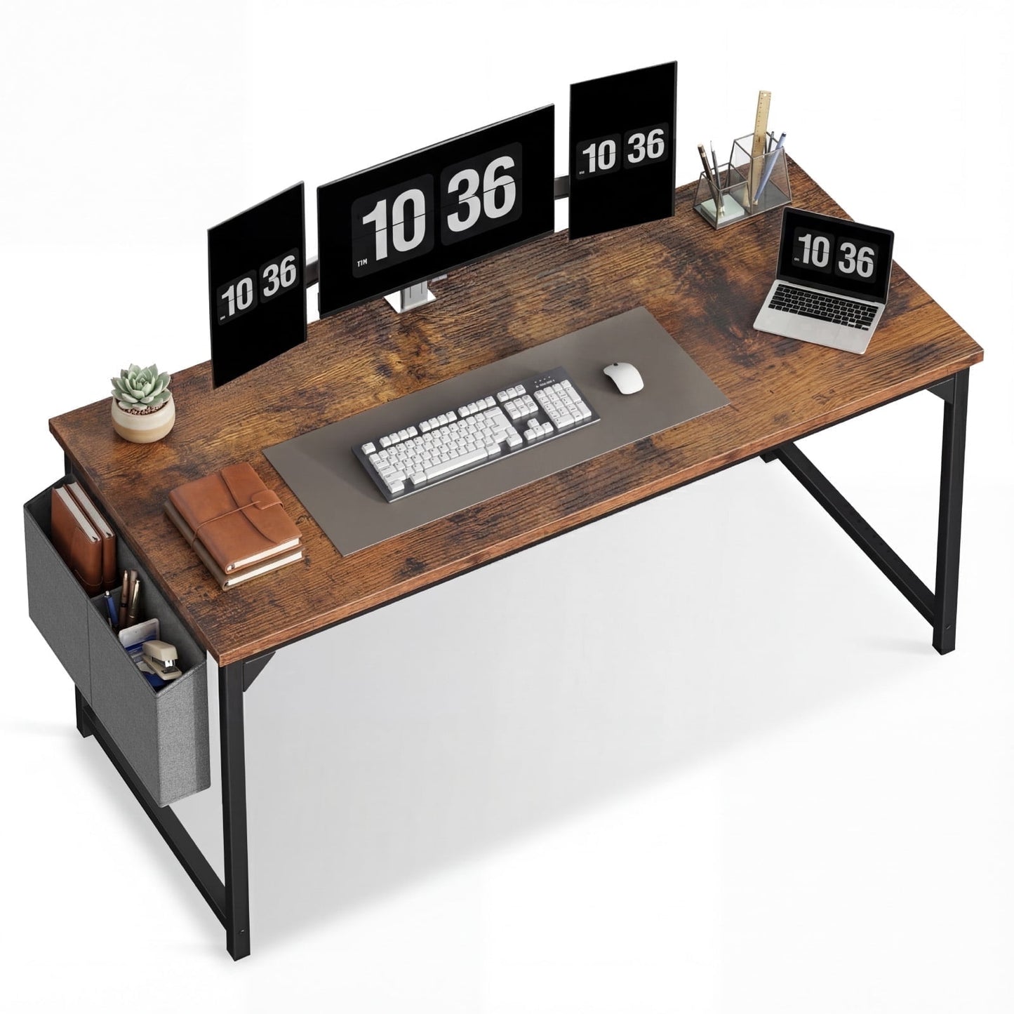 EDX 63" Computer Desk with Metal Frame, Waterproof Surface & Storage Bag, Two Desk Styles Shipped Randomly â€“ Ideal for Office Use, Rustic Brown