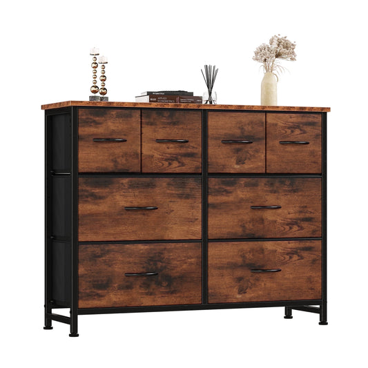 edx 8 Drawer Fabric Dresser for Bedroom, Storage Organizer for Closet, Living Room, Hallway, Rust