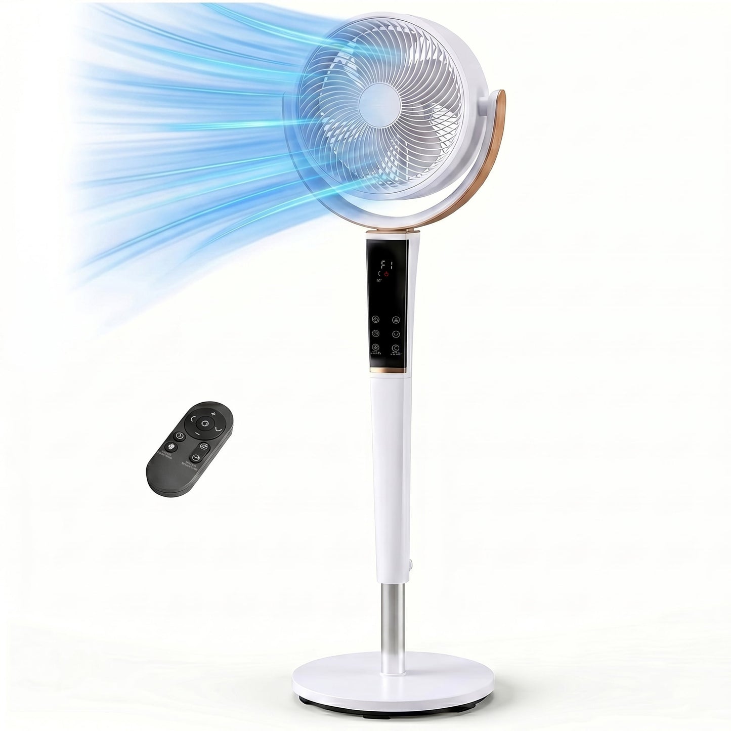 EDX Bedroom Pedestal Fan, Quiet 20dB DC Air Circulator, 15 Speeds 5 Modes, 120Â° Oscillation, 12H Timer, 1050CFM Airflow, 37-45" Adjustable Height, LED Light, Standing Fan with Remote, Black