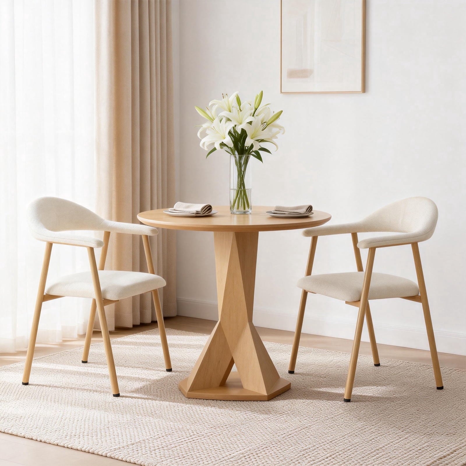 EDX Dining Chairs Set of 2, Modern Upholstered Kitchen Side Chairs for Dining Room, Ergonomic Padded Accent Seats with Sturdy Legs, Beige