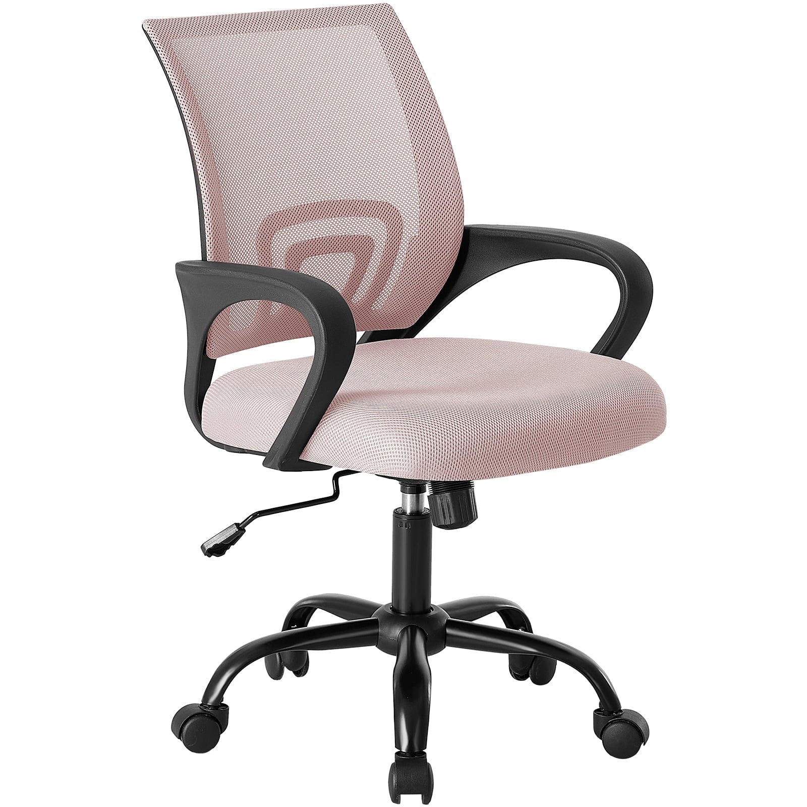 EDX Ergonomic Mid-Back Office Chair - Swivel Desk Chair with Lumbar Support, Breathable Mesh Backrest, Adjustable Height, Sponge Seat & Smooth Rolling Wheels, Pink
