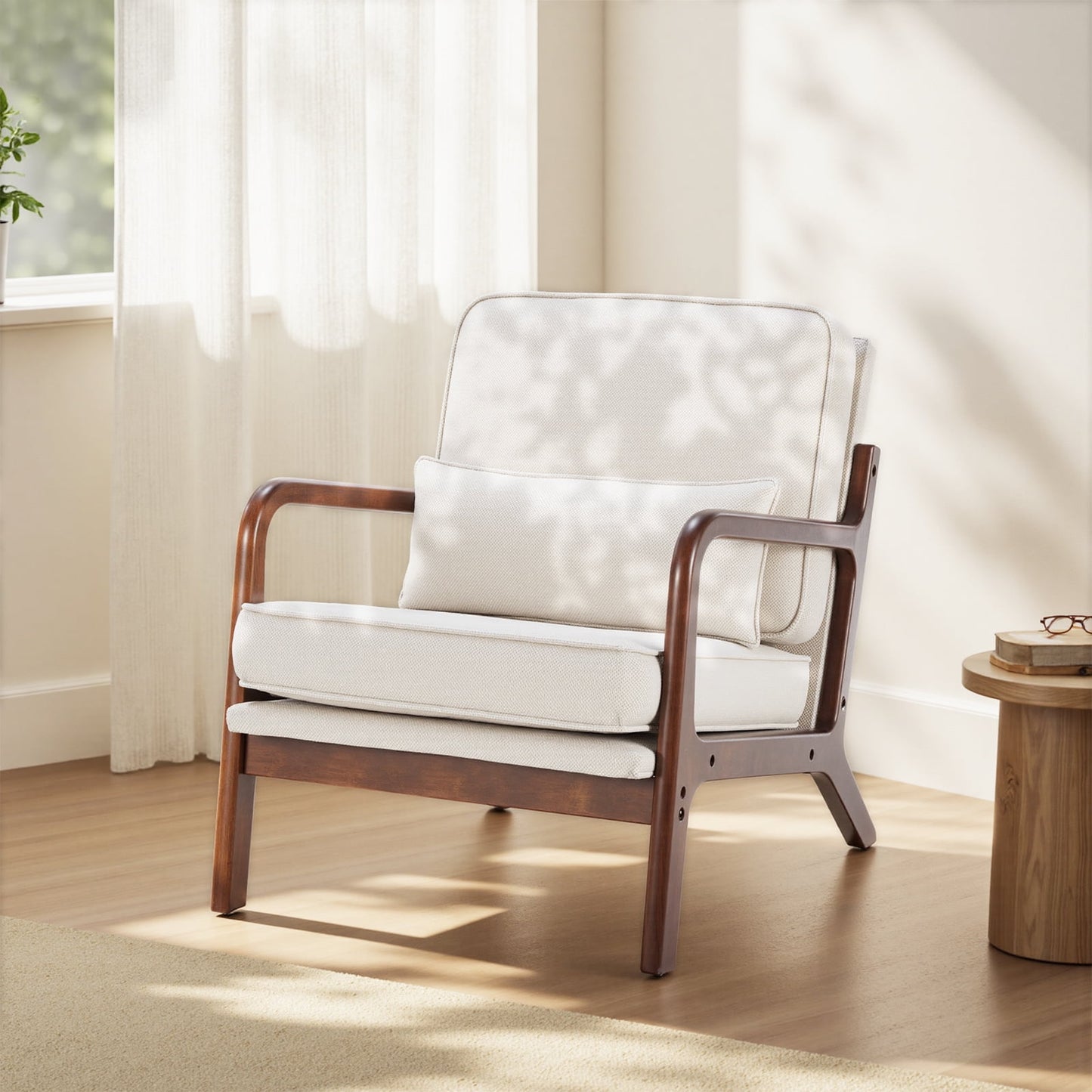 EDX Silla Decorativa Moderna de Mediados de Siglo, Sillas CÃ³modas de Tela para Sala de Estar con Estructura de Madera Maciza, SillÃ³n Lounge para Leer, FÃ¡cil de Armar