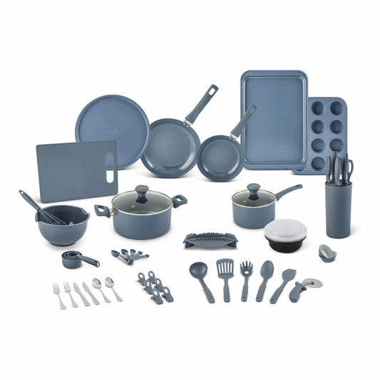 Elements by Thyme & Table 60-Piece Ceramic Non-Stick Cookware Set - Blue
