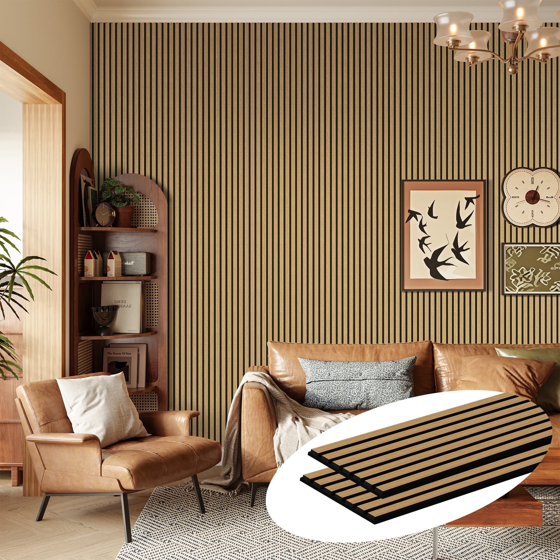 Easy4Home 2Pcs 106"x12.6" Wood Slat Acoustic Wall Panels, 3D Fluted Soundproof Decorative Panels for Interior Walls, Black Oak