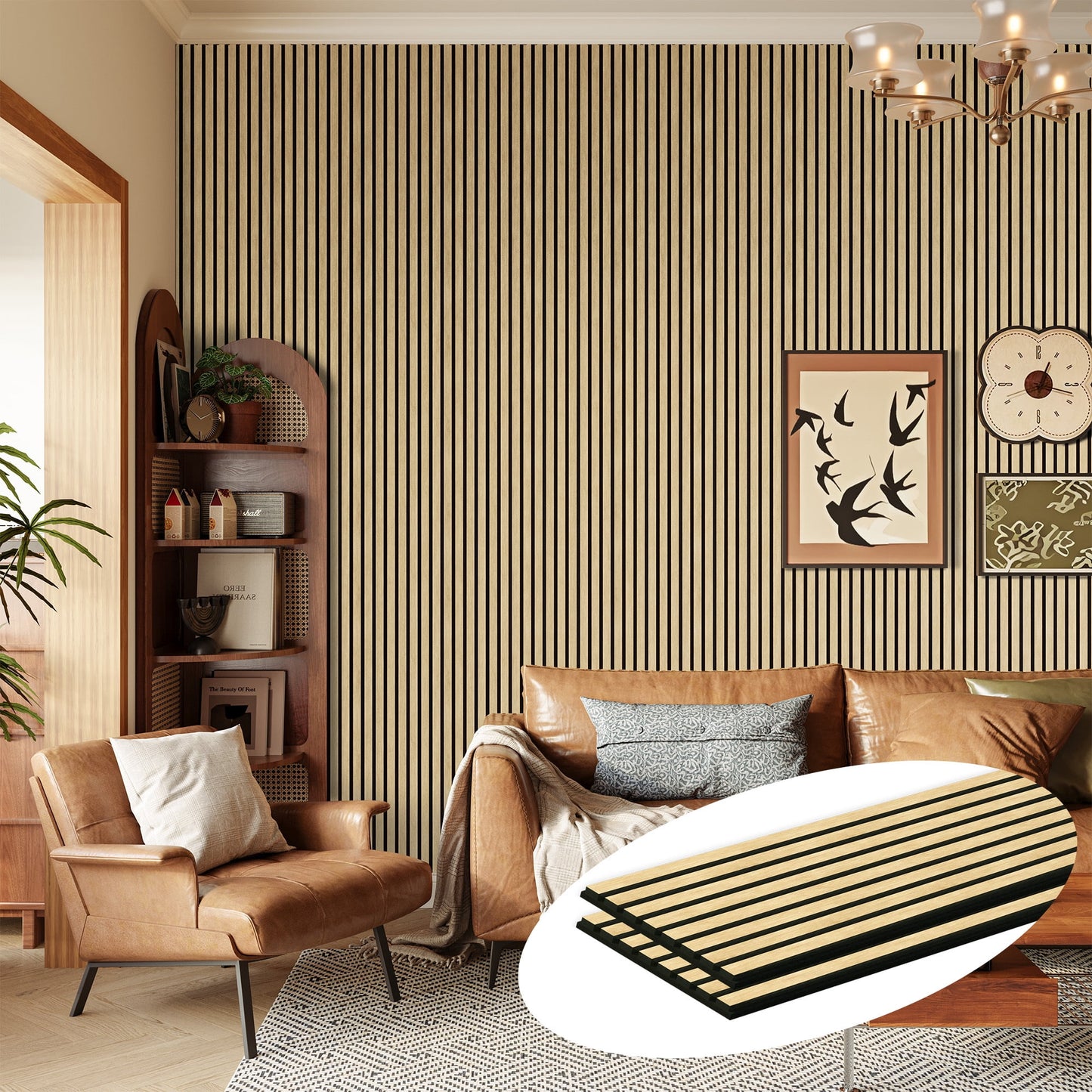 Easy4Home 2Pcs 106"x20.5" Wood Slat Acoustic Wall Panels, 3D Fluted Soundproof Decorative Panels for Interior Walls, White Oak