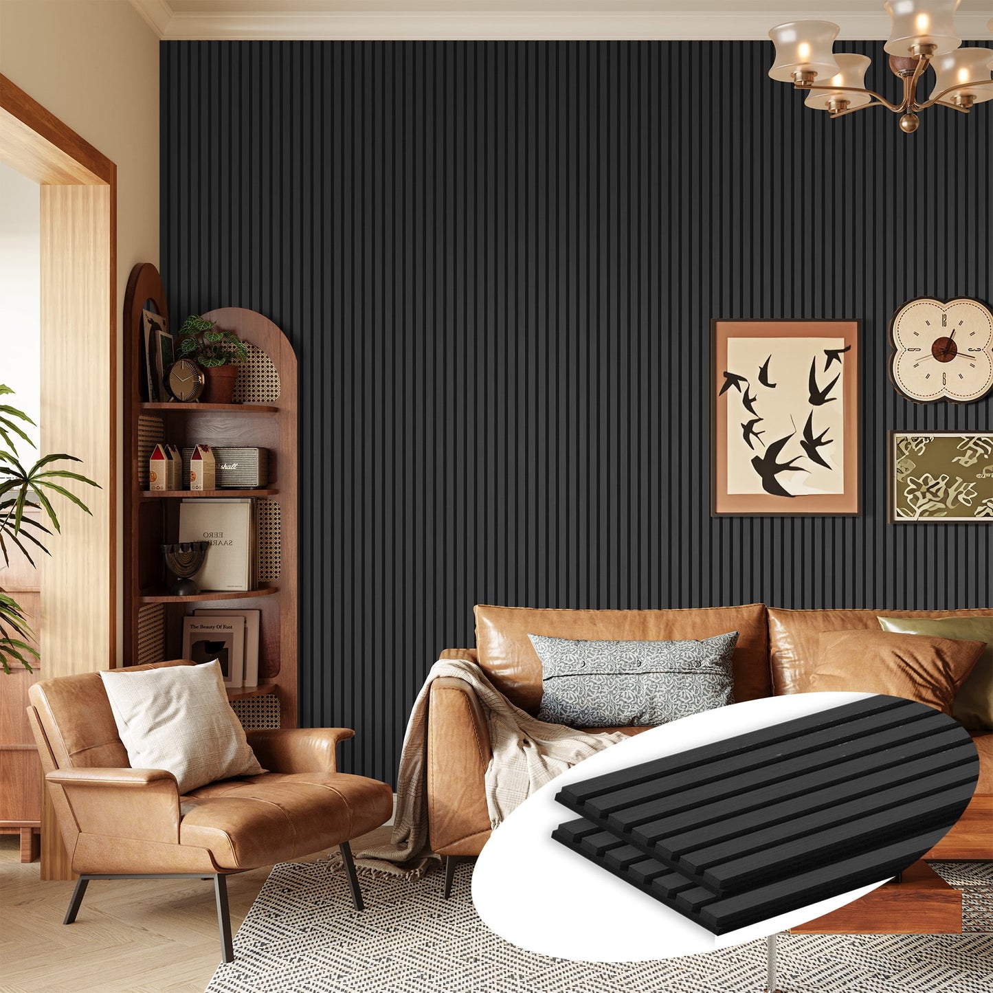 Easy4Home 2Pcs 94.5"x23.6" Wood Slat Acoustic Wall Panels, 3D Fluted Soundproof Decorative Panels for Interior Walls, Dark Gray