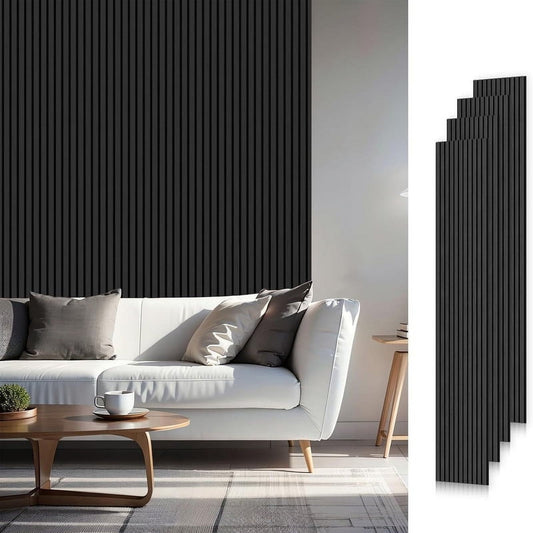 Easy4Home 4Pcs Wood Slat Acoustic Panels 94.5" x 12.6" Soundproof Wall Panels,Black Oak