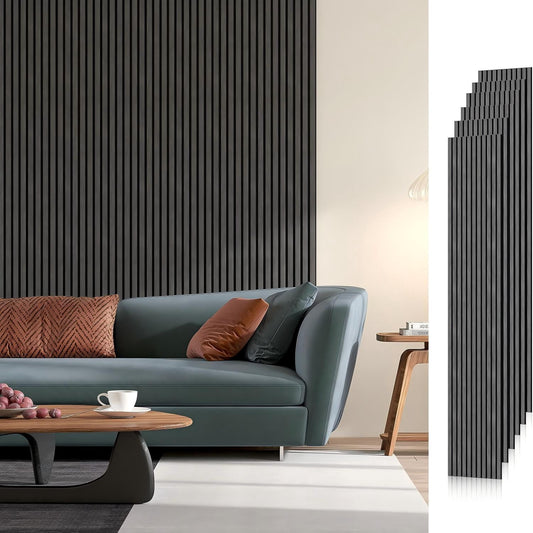 Easy4Home 6Pcs Wood Soundproof Wall Panels 94" x 7.9" Wood Slat Acoustic Panels,Dark Gray