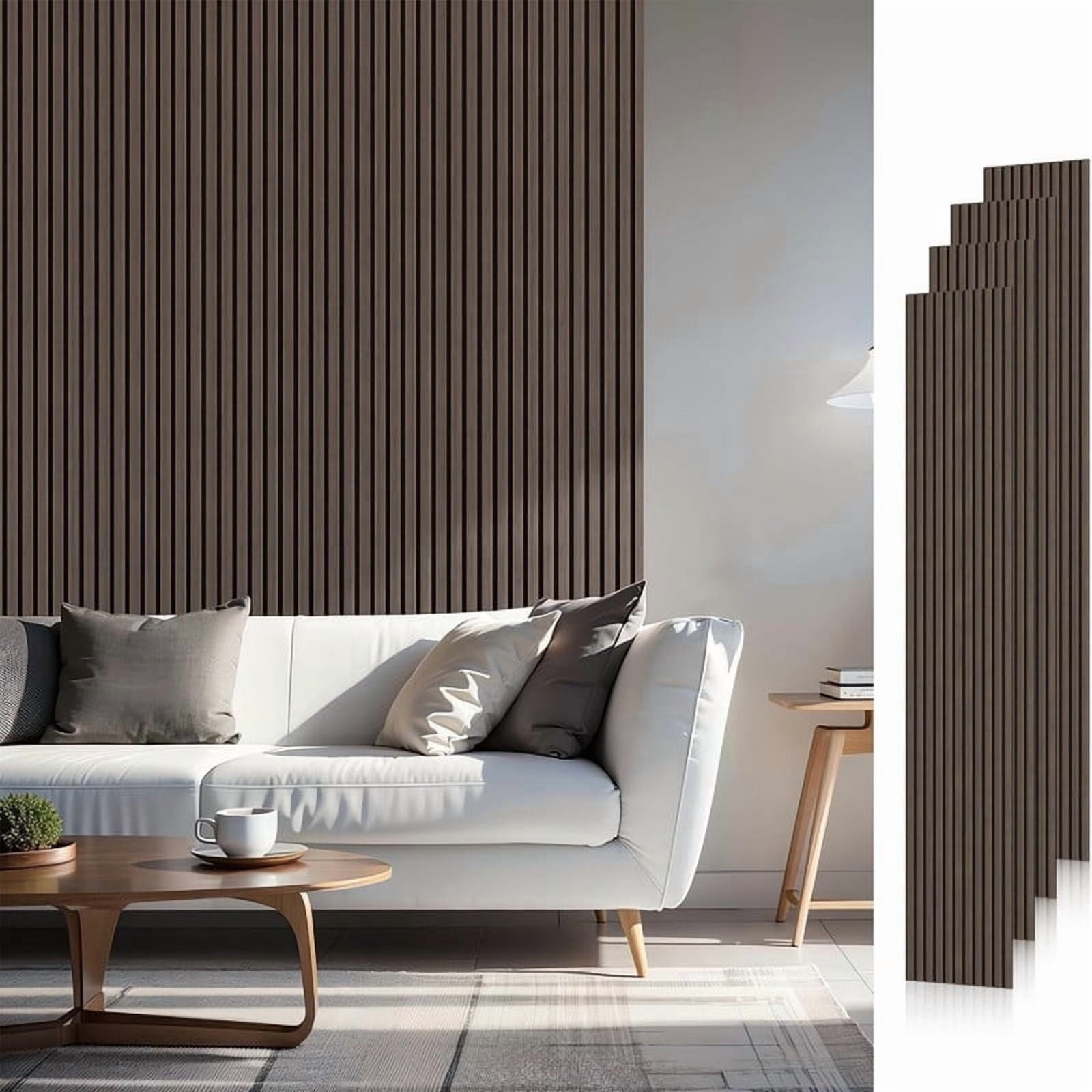 Easy4Home 4Pcs Wood Soundproof Wall Panels 94.5" x 12.6" Wood Slat Acoustic Panels, Dark Walnut