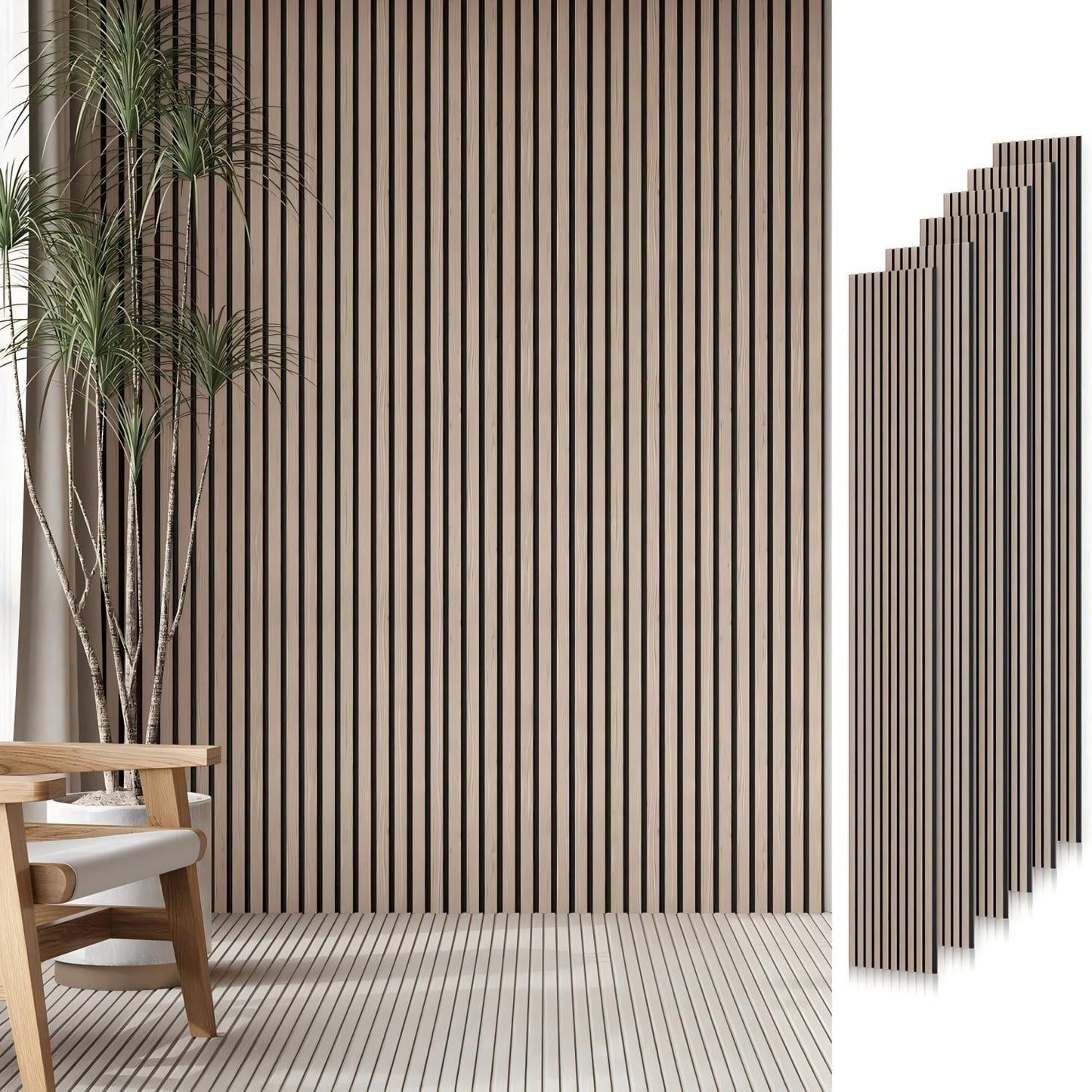 Easy4Home 6Pcs Wood Soundproof Wall Panels 94" x 7.9" Wood Slat Acoustic Panels,Dark Walnut