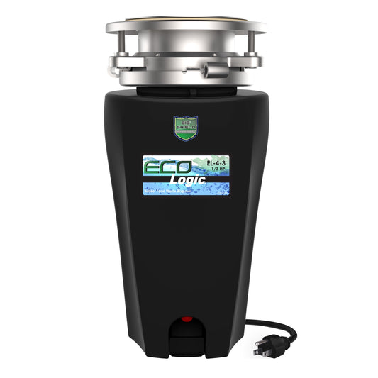 Eco Logic Compact 1/3 HP Continuous Feed Kitchen Garbage Disposal with Power Cord,  Quiet Grind, Easy Install, 10-US-EL-4-3B