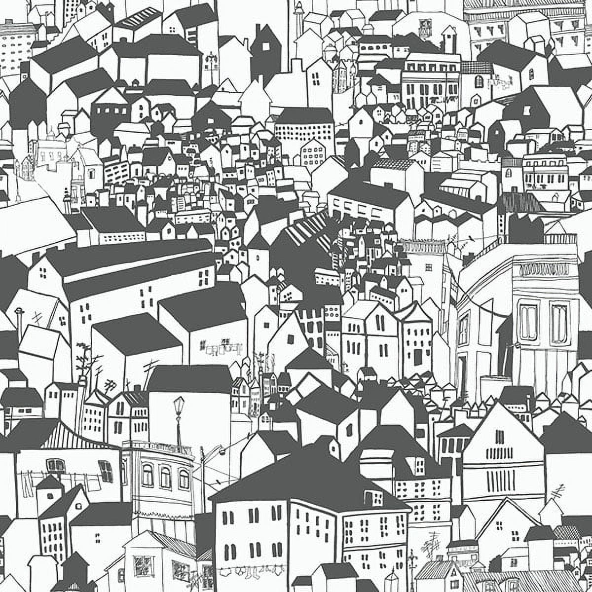 Eco Wallpaper Lissabon Black Village Motif Wallpaper