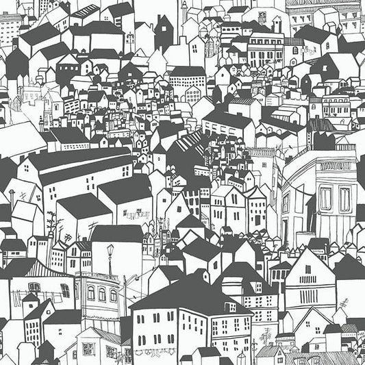 Eco Wallpaper Lissabon Black Village Motif Wallpaper