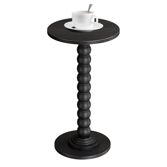 EDX Round Side Table - Solid Wood Leg Small Drink Table for Living Room Bedroom Office,Black