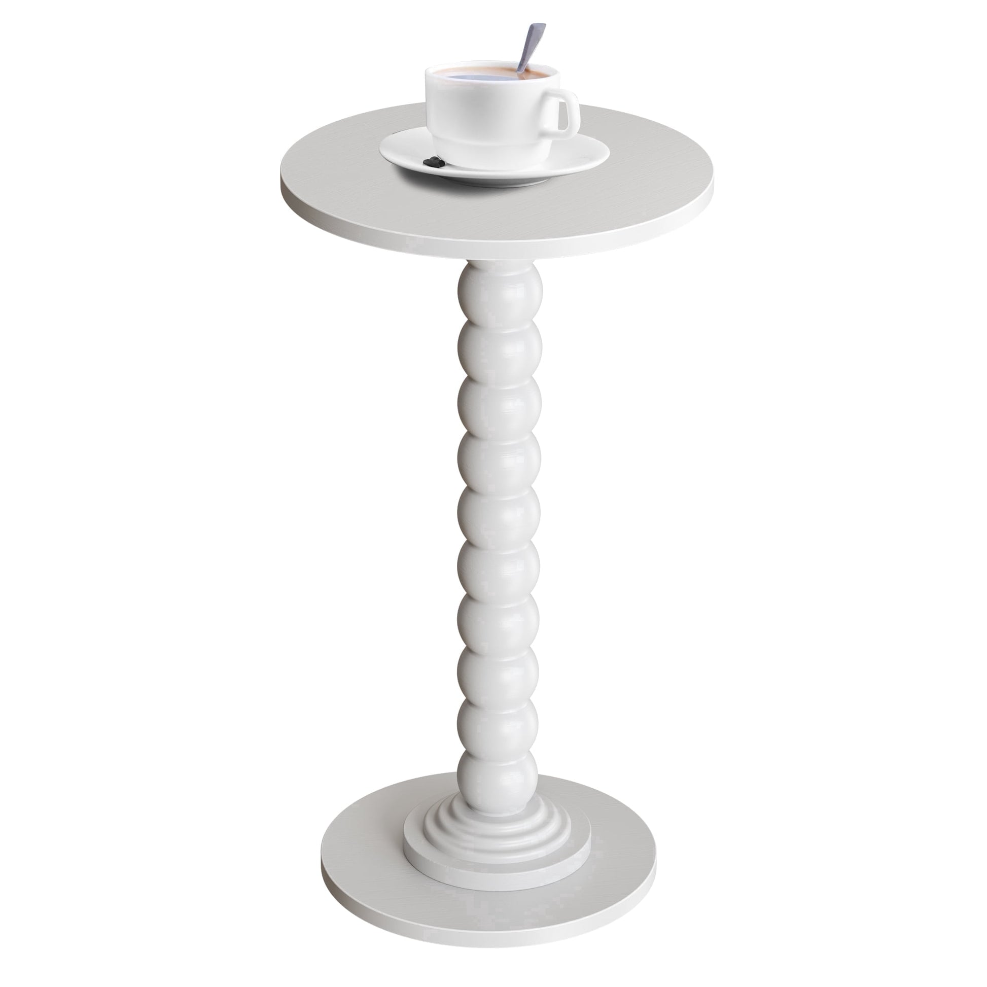 EDX Round Side Table - Solid Wood Leg Small Drink Table for Living Room Bedroom Office,White