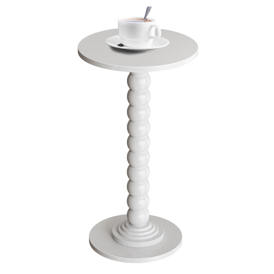EDX Round Side Table - Solid Wood Leg Small Drink Table for Living Room Bedroom Office,White