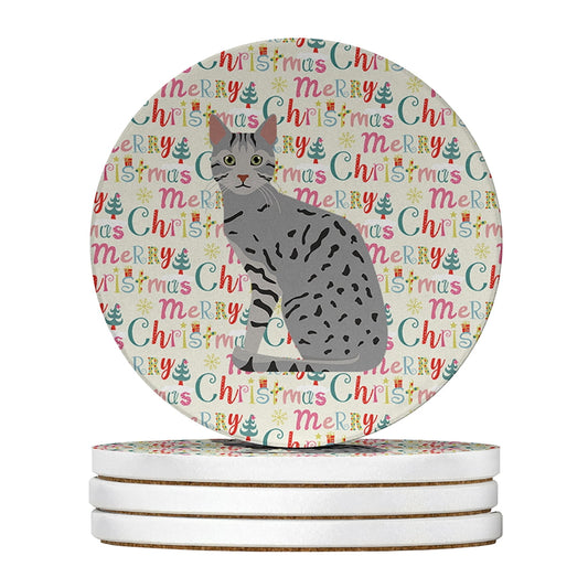 Egyptian Mau Cat Christmas Large Sandstone Coasters Pack of 4 4 in x 4 in
