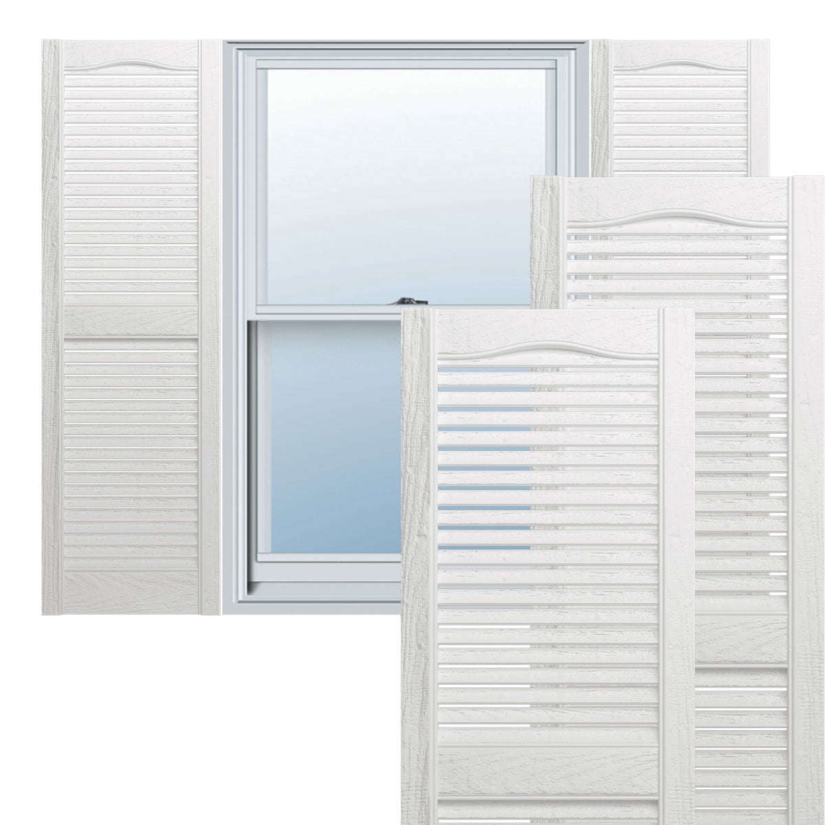 Ekena Millwork 14 1/2"W x 58"H Lifetime Vinyl, TailorMade Cathedral Top Center Mullion, Open Louver Shutters, w/Shutter-Loks (Per Pair), White