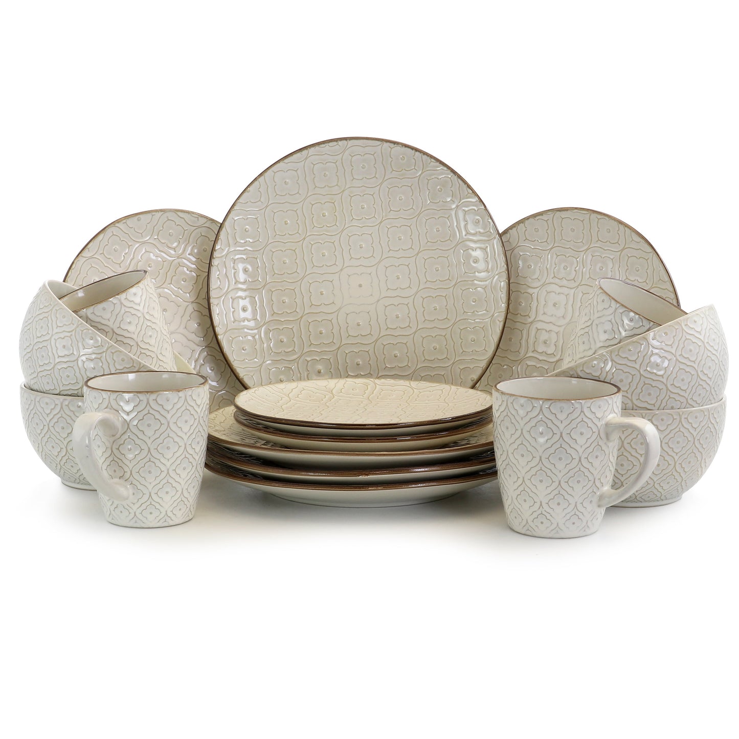 Elama Luxurious Dinnerware Stoneware, Off-White, 12 Pack