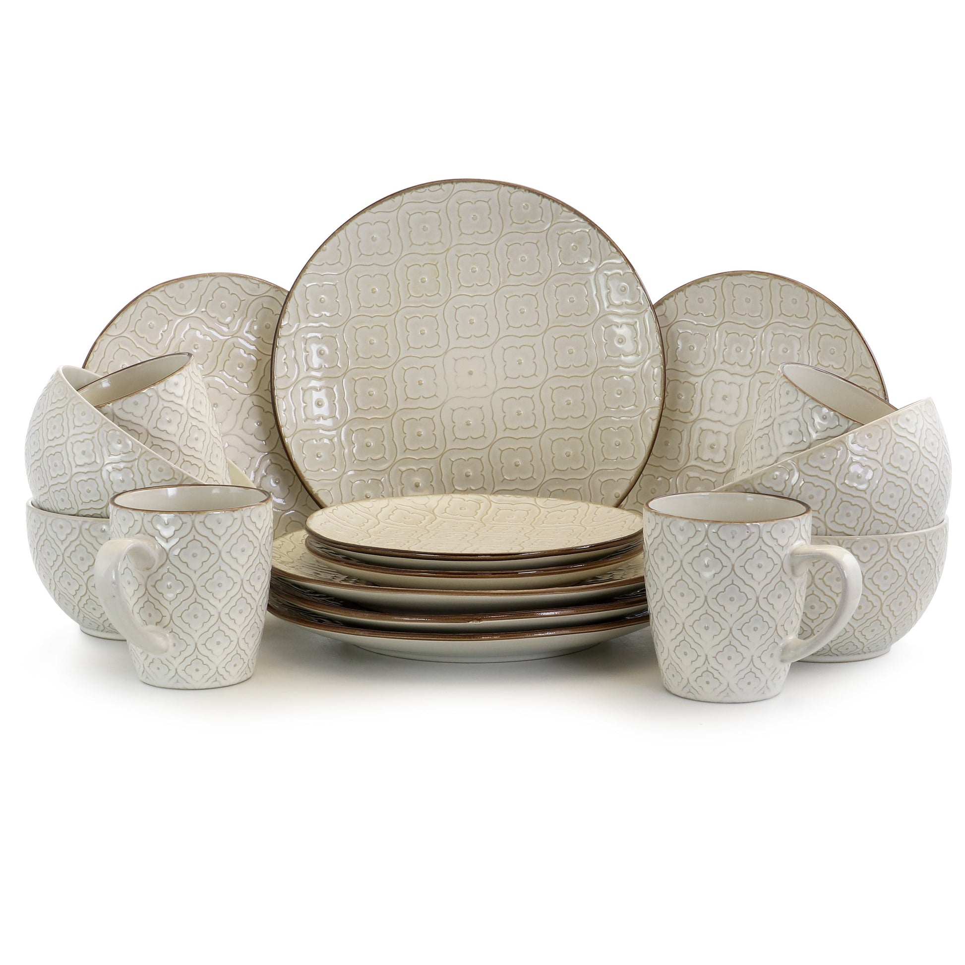 Elama Luxurious Dinnerware Stoneware, Off-White, 12 Pack