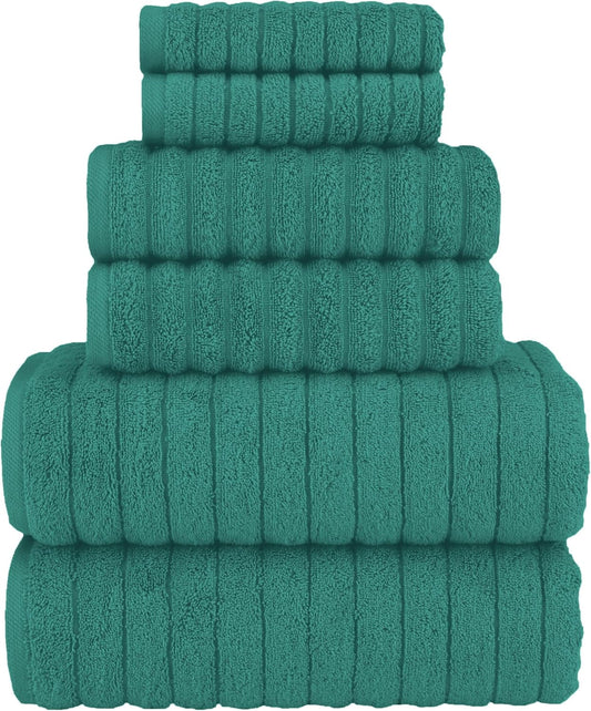 Elegant Comfort 100% Turkish Cotton Corduroy Ribbed Luxury Bath Towels 6-Piece Set, Premium Feel - Quick Dry, Highly Absorbent, Contains 2 Bath Towels, 2 Hand Towels, and 2 Washcloths, Turquoise