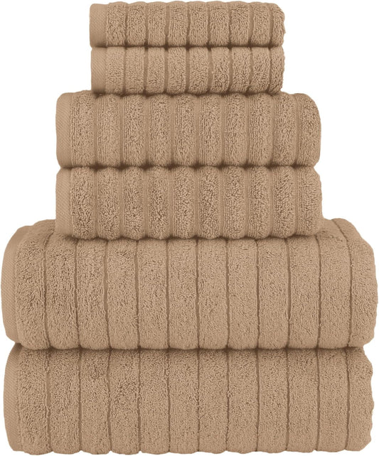 Elegant Comfort 100% Turkish Cotton Corduroy Ribbed Luxury Bath Towels 6-Piece Set, Premium Feel - Quick Dry, Highly Absorbent, Contains 2 Bath Towels, 2 Hand Towels, and 2 Washcloths, Taupe