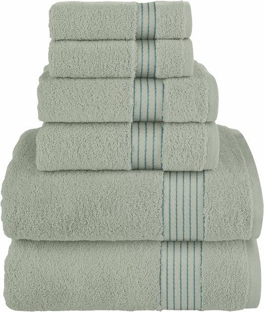 Elegant Comfort Cotton 6-Piece Towel Set, Includes 2 Washcloths, 2 Hand Towels and 2 Bath Towels, 100% Turkish Cotton - Highly Absorbent and Super Soft Towels for Bathroom, Mint Green
