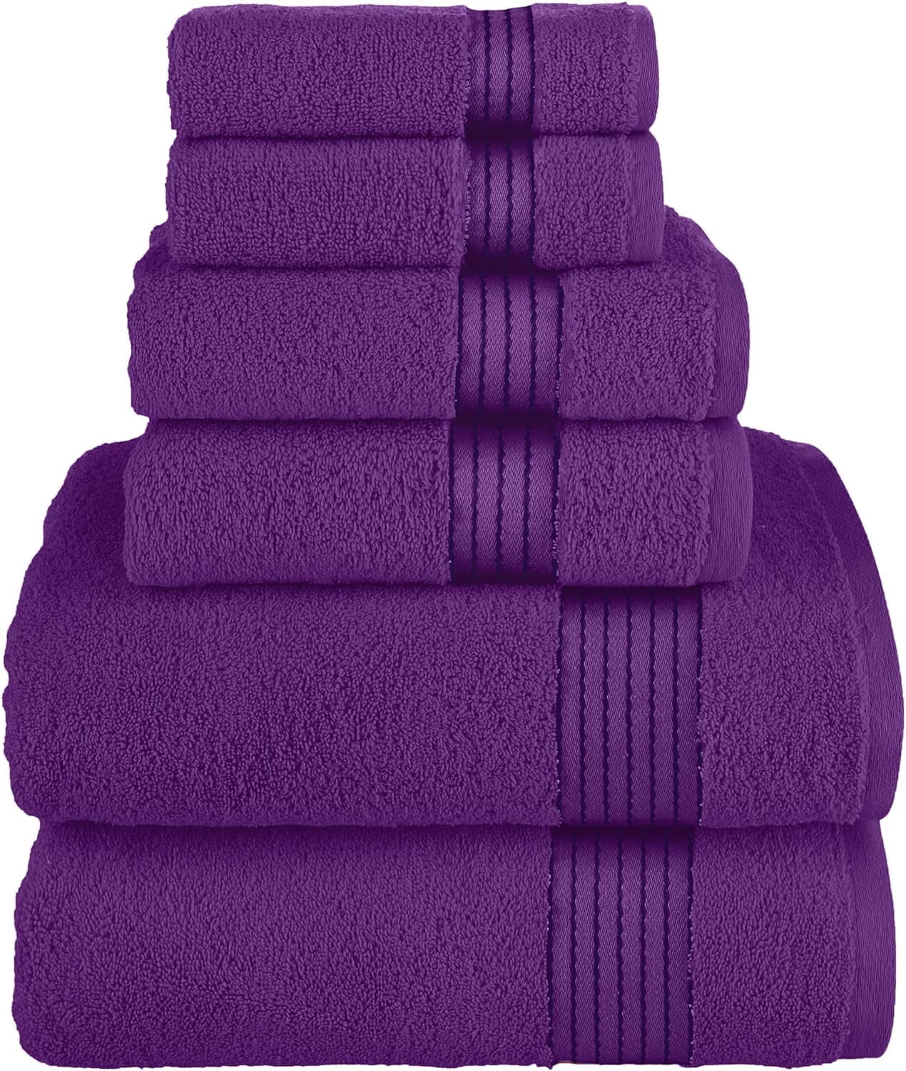Elegant Comfort Cotton 6-Piece Towel Set, Includes 2 Washcloths, 2 Hand Towels and 2 Bath Towels, 100% Turkish Cotton - Highly Absorbent and Super Soft Towels for Bathroom, Purple