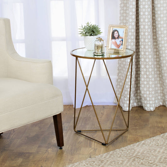 Ember Interiors Round Glass Top Accent Table, Gold