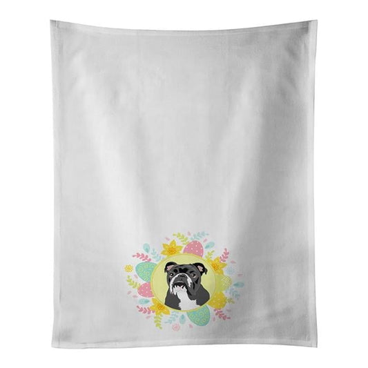 English Bulldog Black and White Easter White Kitchen Towel Set of 2 19 in x 28 in