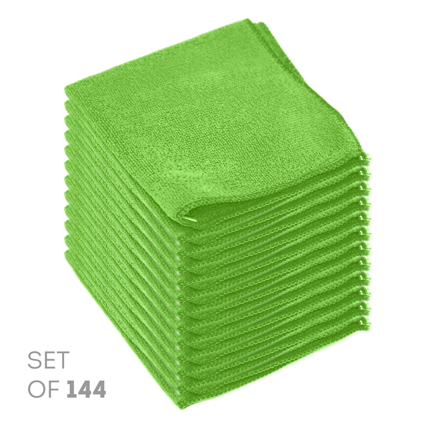 Etienne Alair Super Soft Microfiber Cleaning Cloth - Set of 144 Green Washcloths - 12 x 12 Inches