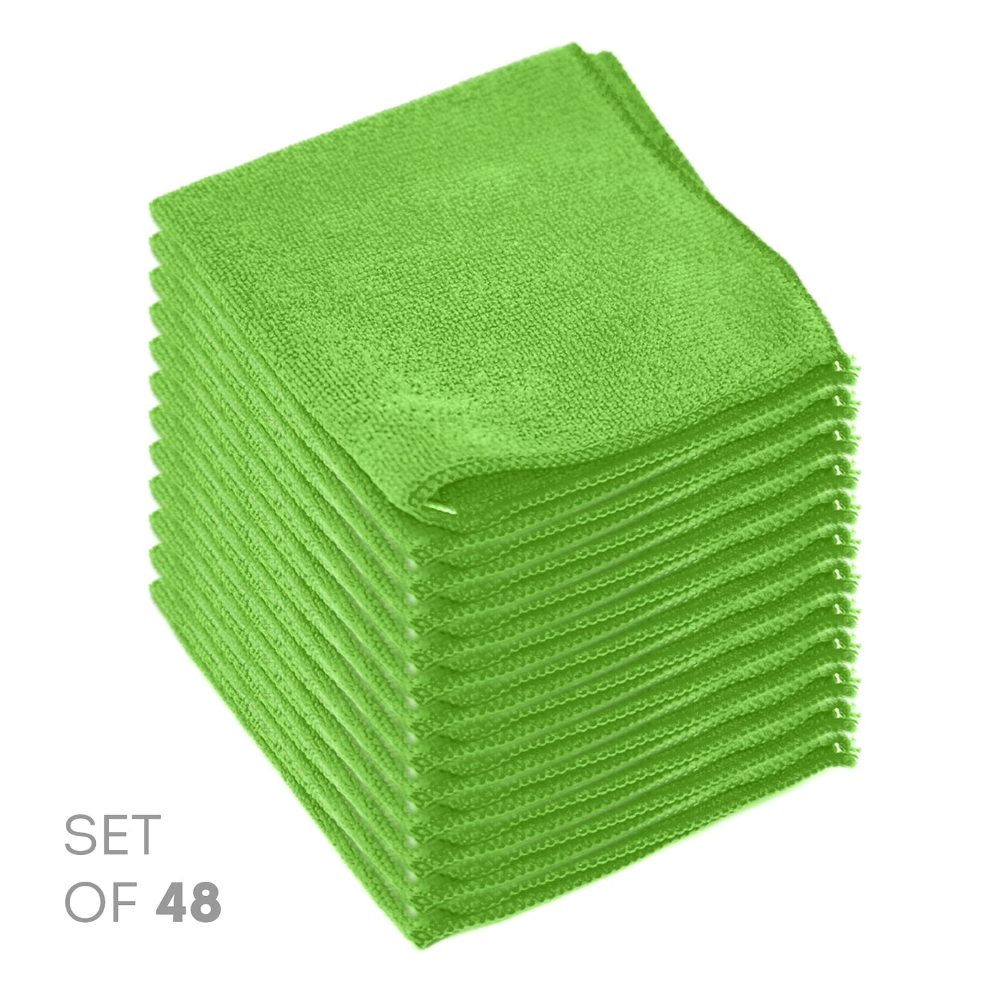 Etienne Alair Super Soft Microfiber Cleaning Cloth - Set of 48 Green Washcloths - 12 x 12 Inches
