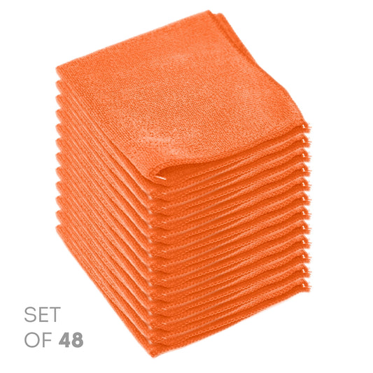 Etienne Alair Super Soft Microfiber Cleaning Cloth - Set of 48 Orange Washcloths - 12 x 12 Inches
