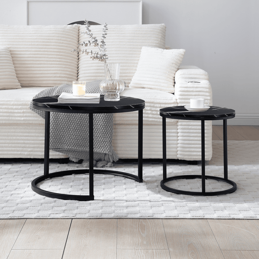 Euroco 2-Piece Nesting Round Coffee Table Set,Modern Coffee Tables with Metal Frame for Living Room, Space-Saving Design, Easy Assembly