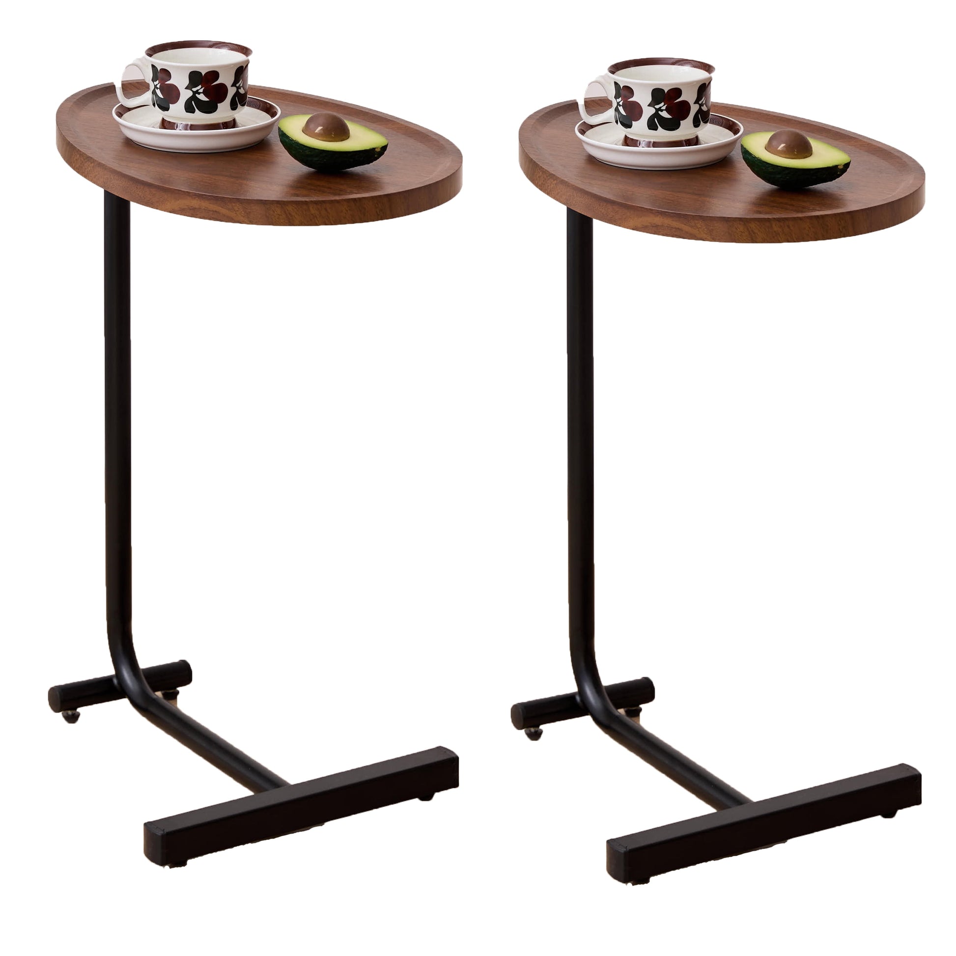 Euroco 2-pieces Brown C-shaped Side Table, Small Sofa Table for Small Spaces, Living Room, Bedroom