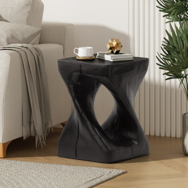 Euroco MGO Hollow Side Table, Wood-like texture, Black Color