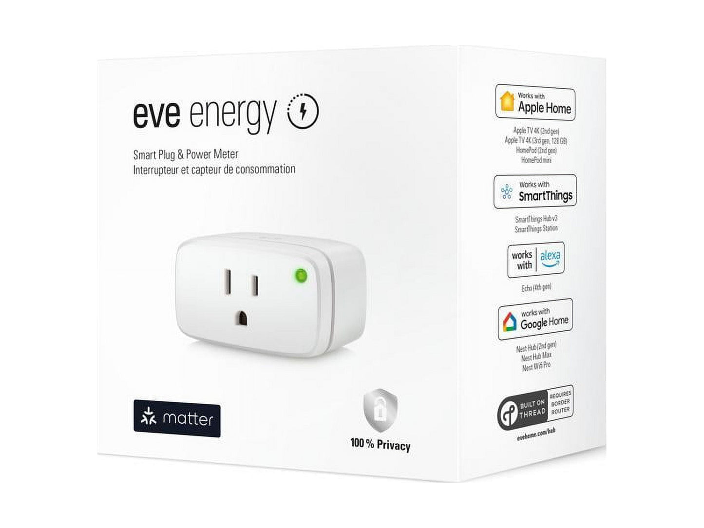 Eve Energy (Matter) - Smart Plug, App and Voice Control, 100% Privacy, Matter Over Thread, Works with Apple Home, Alexa, Google Home, SmartThings