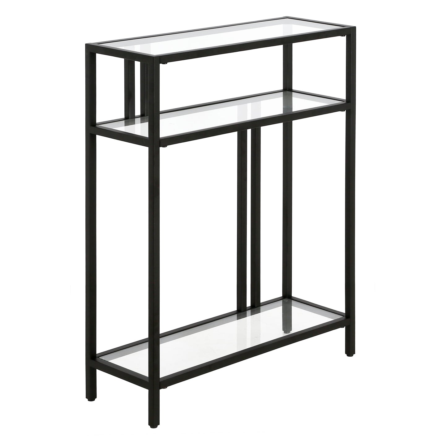Evelyn&Zoe Cortland 22" Wide Rectangular Console Table with Glass Shelves, Brass