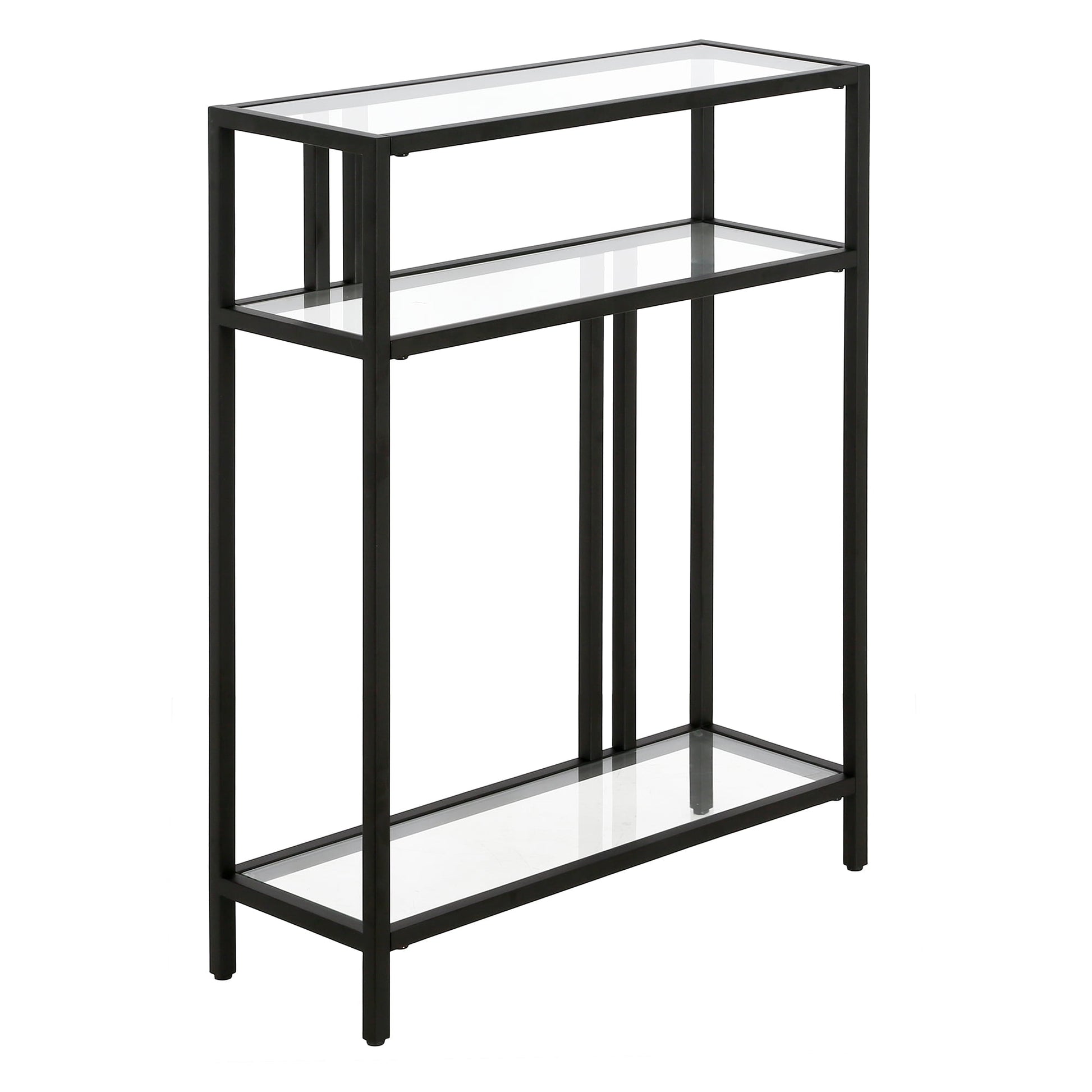 Evelyn&Zoe Cortland 22" Wide Rectangular Console Table with Glass Shelves, Brass