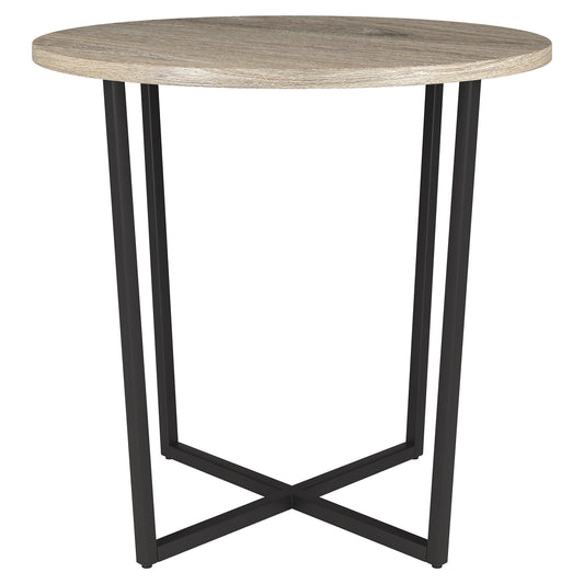 Evelyn&Zoe Pivetta 22" Wide Round Side Table with MDF Top, Blackened Bronze/Antiqued Gray Oak