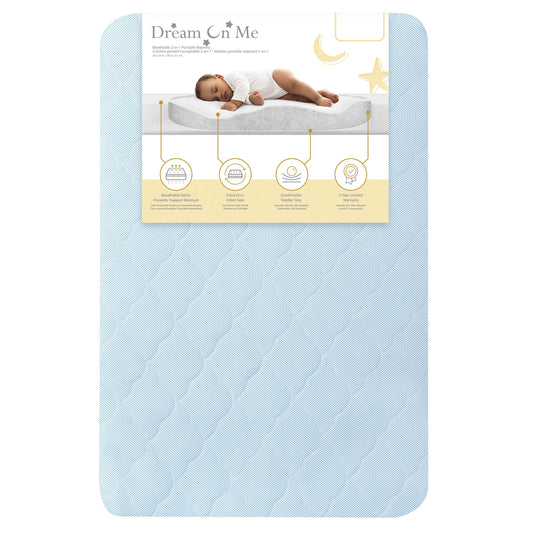 Evolur Rest EZ 2 in 1 Mini Crib Mattress, Blue
