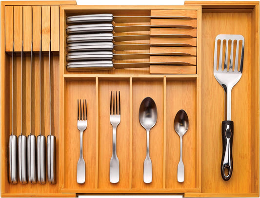 Organizador de Cubiertos Expandible - Organizador de Cajones de Cocina de BambÃº, Soporte para Utensilios - OrganizaciÃ³n y Almacenamiento de Cajones en la Cocina, el BaÃ±o O el Dormitorio