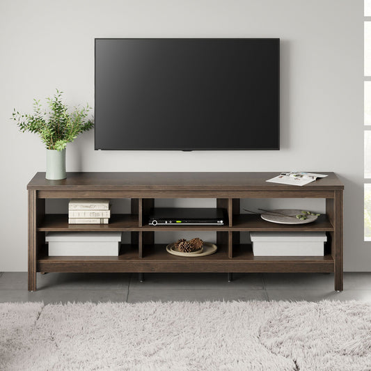 FITUEYES Espresso TV Stand for 75 Inch TV Entertainment Center, Wood TV Table with 3 Open Shelves for Living Room, 70 inch