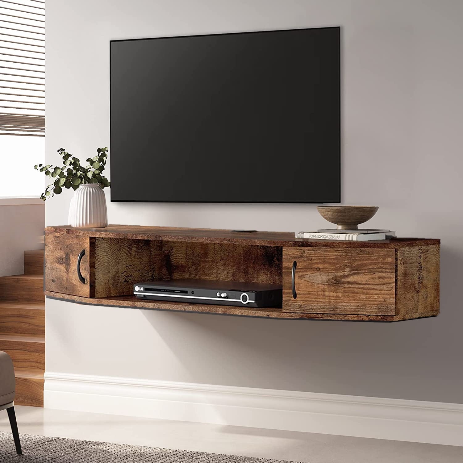 FITUEYES Floating TV Stand, Wall Mounted TV Shlef, Entertainment Center Console Stand with Storage Cabinets for Living Room Bedroom